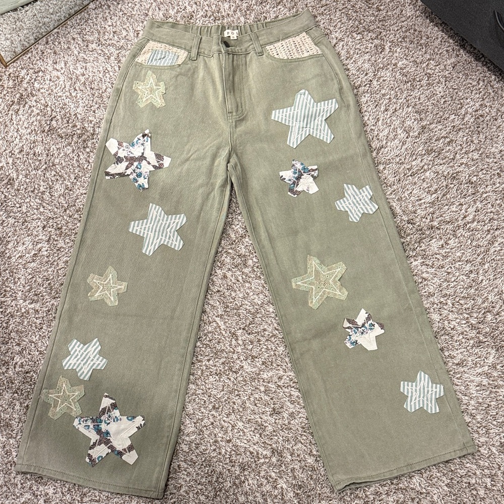 POL Star Patchwork Wide-Leg Pants